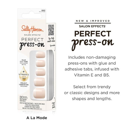 Sally Hansen Instant Cuticle Remover & Salon Effects Perfect Press-On Nails, A La Mode, 30 Designs, Nail Glue & Tabs