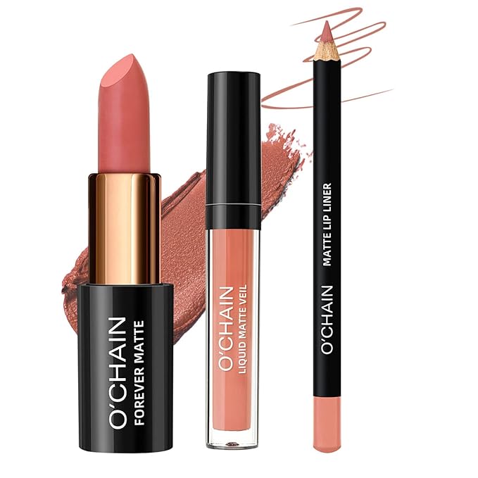 Matte Lipstick & Matte Liquid Lipstick & Lip Liner Makeup Set, All in One Lips Makeup Kits Long-Lasting Wear Non-Stick Cup Not Fade Waterproof Lip Make Up Gift Set (03)