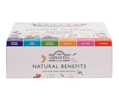 Ahmad Tea Natural Benefit Functional Tea Selection Pack | Green teas, Fruit & Herbal Infusions | Perfect herbal tea gift - 60 Teabag Sachets | 6 blends