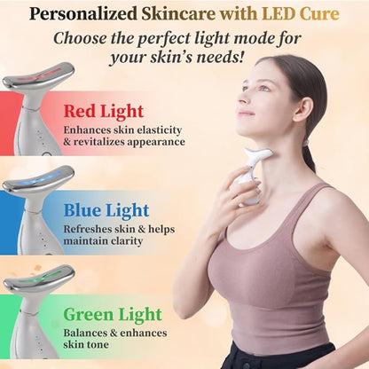 VIMINTO 3-in-1 Face Massager – Facial Massager Tool with Soothing Heat, Vibration, and Smart Touch – Red, Blue & Green Light Modes for Relaxation and Radiance – Compact & Portable - White