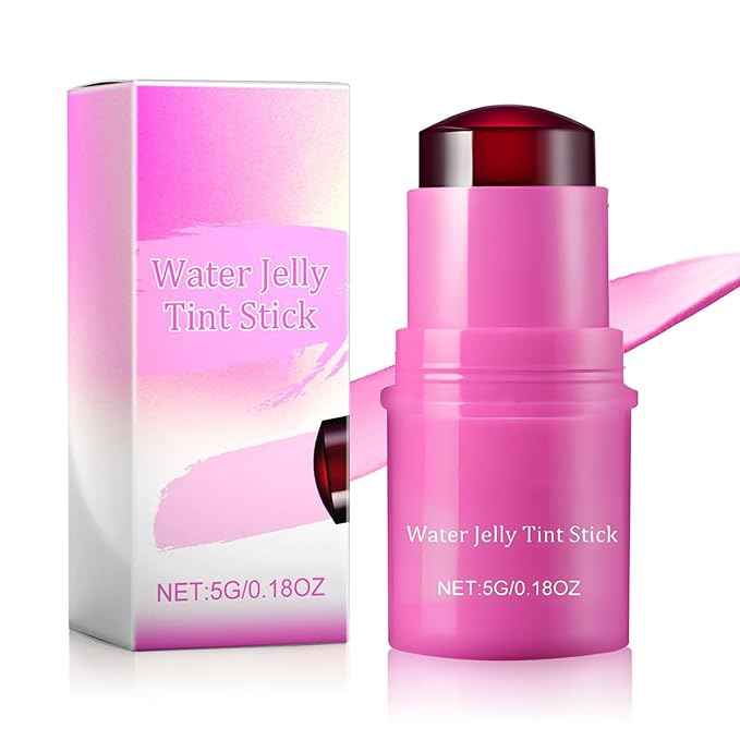 Cooling Water Jelly Tint, Multi-Use Sheer Lip & Cheek Stain, Water Jelly Blush Lip Gloss, Buildable Watercolor Finish Vivid Color Jelly Tint Stick - Vegan, Cruelty Free (Berry)
