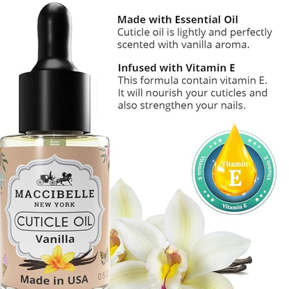 Maccibelle Cuticle Oil 0.5 oz - Heals Dry Cracked Cuticles (Sweet Vanilla, 0.5 Fl Oz)