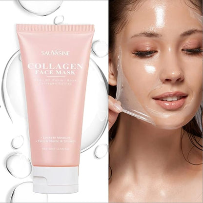 Collagen Overnight Wrapping Peel Off Face Mask - Deep Hydration Care, Reduce Sagging & Dullness, Hydrolyzed Collagen Glass Skin Peel Off Mask, Korean Skincare