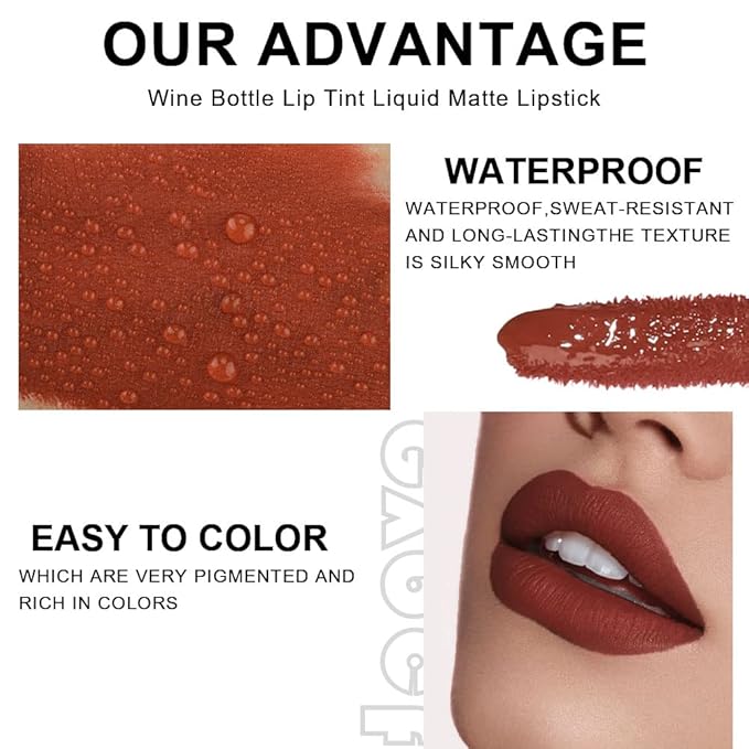 BINGBRUSH 6 Colors Matte Red Wine Liquid Lipstick Pack Set,Wine Lip Tint Long Lasting 24 Hour Waterproof Velvet Nonstick Cup Lipgloss Lip Stain Pigmented Lip Makeup Gift Sets