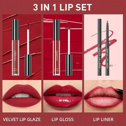 3 In 1 Liquid Lipstick Makeup Set, Non-stick Cup Matte Liquid Lipstick For Woman, Moisturizing Lip Gloss And Lip Liner, Long Lasting Lipstick 24H,Waterproof Velvet Liquid Lipstick Kit (05# Lazy Orange)