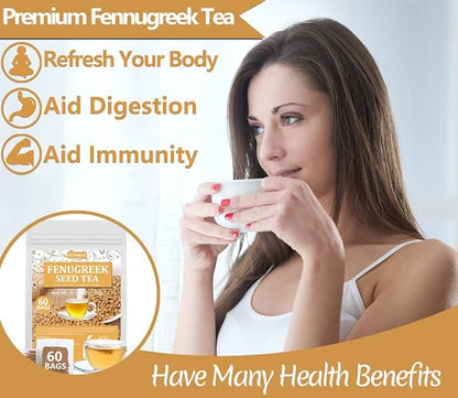 Premium 60 Fenugreek Tea Bags, Made with 100% Natural Fenugreek Methi Fenogreco Seeds, No Additives & Caffeine Free.