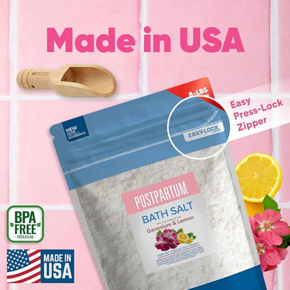 Postpartum Sitz Bath Soak 128 Ounces (8 Lbs) Bulk Bag Postpartum Care for New Moms Bath Salt with Essential Oils in Easy Press Lock BPA Free Pouch Made with Natural Ingredients Made in USA