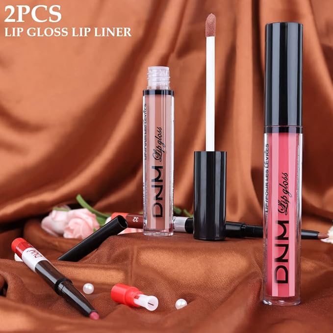 BINGBRUSH 2 Colors Liquid Matte Lipstick and Lipliner Set, Red Nude Lip Tint 24 Hour Waterproof Velvet Nonstick Cup Lipgloss Lip Stain Pigmented Lip Makeup Gift Sets for Girls and Women Labiales31&32