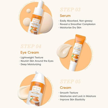 Turmeric Vitamin C Skin Care Set,5 Piece Gentle Skin - Turmeric Cleanser,Toner,Serum,Eye Cream,Moisturizer,to Cleanses, Soothing, Hydrating Skin, Skin Care Set for All Skin Type