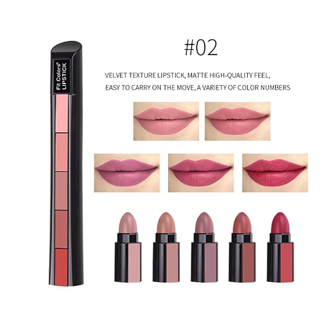 5 in 1 Matte Lipstick,Multicolor Combination Lipsticks Velvety High