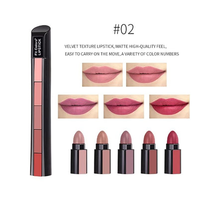 5 in 1 Matte Lipstick,Multicolor Combination Lipsticks Velvety High