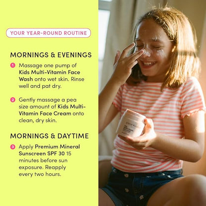 Evereden Daily 1-2-3 Routine Bundle: Clean & Vegan Skin Care Set for Kids - Hydrating & Nourishing Tween Skincare Set with Multi-Vitamin Face Wash, Face Cream, Lotion, & SPF 30 Mineral Sunscreen