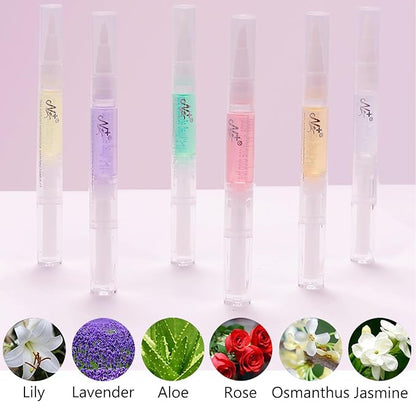 Cuticle Oils Set of 6PCS Floral Smell Cuticle Revitalize Oil, Nail Oil For Growth And Strength, Nail Strengthener - Cuticle Softener - Cuticle Remover - Cuticle Oil Pen (0.3 fl oz Bottles)