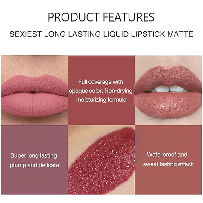 Lipstick Matte Lipstick Liquid Makeup Set, 6Pcs Long-Lasting Long-Lasting