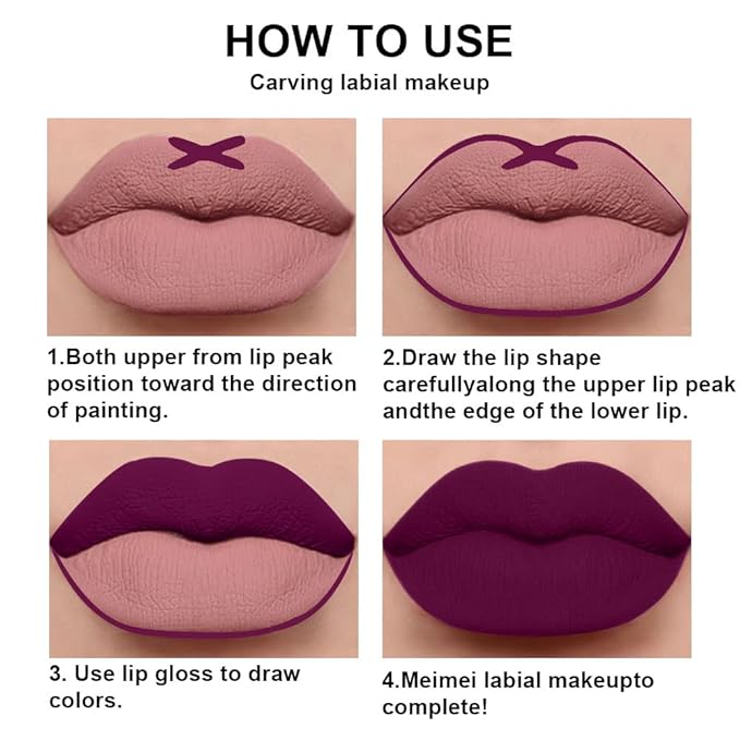 BINGBRUSH 2 Colors Liquid Matte Lipstick and Lipliner Set, Rose Red Purple Lip Tint 24 Hour Waterproof Velvet Nonstick Cup Lipgloss Lip Stain Pigmented Lip Makeup Gift Set 01&02