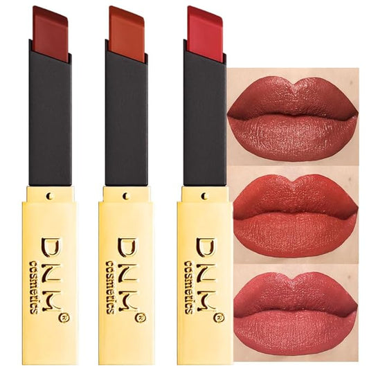 evpct 3Pcs Dark Brown Orange Red Mauve Silky Velvet Matte Lipstick Lip Crayon Set for Women Permanent Waterproof Long Lasting 24 Hour Lipstick labiales matte larga duracion 24 mate 24 horas originales