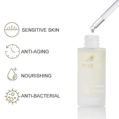 PURE FIJI Hydrate & Nourish Luxury Face Oil Face Moisturizer for Women, Skin Brightening Serum - Anti Aging, Reduce Wrinkles & Dark Spots, Coconut Oil For Face Organic, 1 Fl.Oz