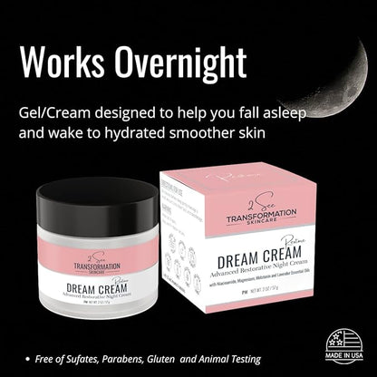 Dream Cream Menopause Skincare Night Cream - Wake Up Rested + Restored with Hyaluronic Acid, Niacinamide, Peptides, Melatonin and Magnesium. Overnight Face Mask by 2 See Transformation