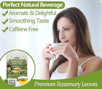 Premium Rosemary Tea Bags, 100 Teabags. Made with 100% Pure Natural Rosemary Leaves,No Additives & Caffeine Free.
