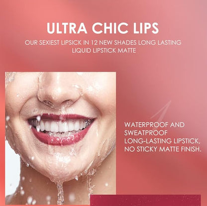 URQT 12pcs Lip Liner and Lipstick Set, 6 Velvety Matte Liquid Lipsticks + 6 Matching Smooth Lip Liner One Step Lips Long Lasting Waterproof Makeup Kits Gift Set