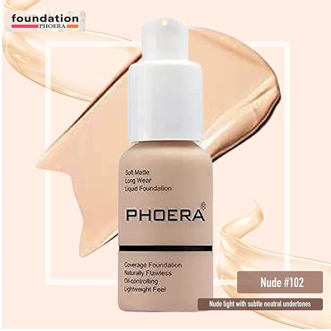 Full Coverage Makeup Set with Foundation (102 Nude), for Women