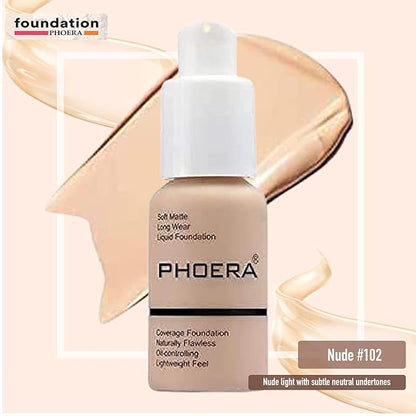 Full Coverage Makeup Set with Foundation (102 Nude), for Women