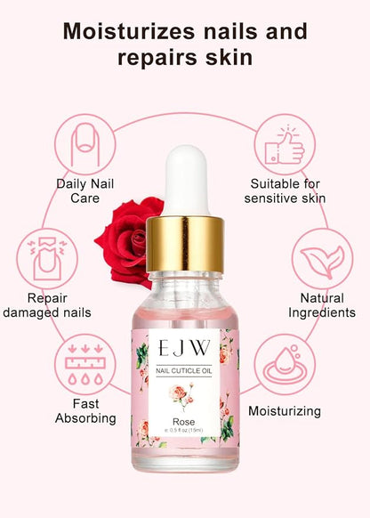 EJW Cuticle Oil for Nails, Rose and Milk Honey, Improves Hangnails and Hand Lines, Contains Vitamin E and Jojoba Oil, Natural Ingredients