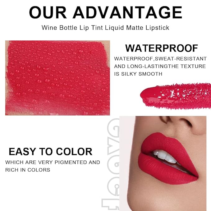 BINGBRUSH 6 Colors Matte Red Wine Liquid Lipstick Pack Set,Wine Lip Tint Long Lasting 24 Hour Waterproof Velvet Nonstick Cup Lipgloss Lip Stain Pigmented Lip Makeup Gift Sets for Girls and Women