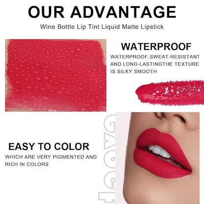 BINGBRUSH 6 Colors Matte Red Wine Liquid Lipstick Pack Set,Wine Lip Tint Long Lasting 24 Hour Waterproof Velvet Nonstick Cup Lipgloss Lip Stain Pigmented Lip Makeup Gift Sets for Girls and Women