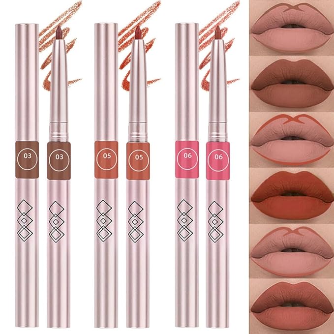 3pcs Matte Brown Retractable Lip Liner Pencil Lipstick Long