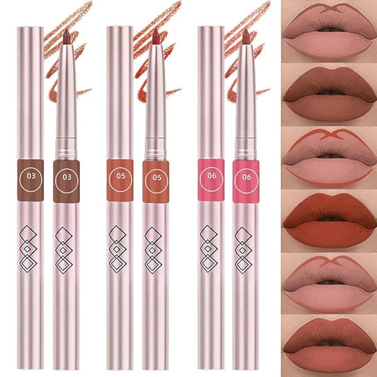 3pcs Matte Brown Retractable Lip Liner Pencil Lipstick Long