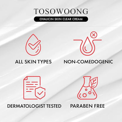 Ovalicin Skin Clear Cream, Skin Soothing, Moisturizing with Niacinamide and Sulfur, Korean Skincare, 50g, 1.76 oz.