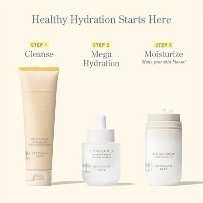 Beekman 1802 Oh! Mega Milk Facial Oil - Includes 1 fl oz & 0.5 fl oz Bottles - Niacinamide & Vitamin C - Barrier Boosting - Fragrance Free - Intensely Hydrates & Softens - Cruelty Free