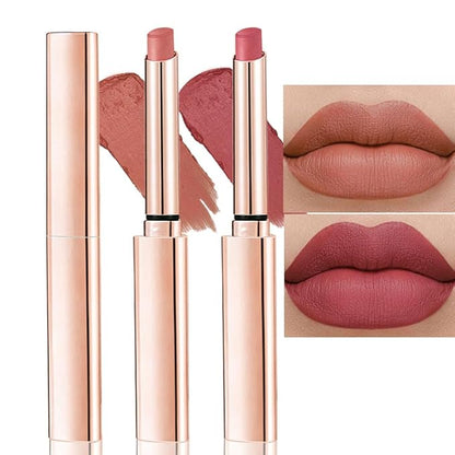 2 Pcs Brown Nude Lipstick Matte Sets,Velvet Lipstick Long