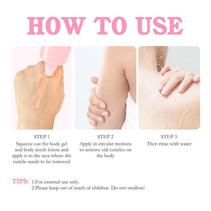 Body Scrub & Body Gel 2 in 1, Body Exfoliator Pink Frosted Salt Texture Effectively Removes Old Cuticles Clear Exfoliating Gel Deep Moisturizing Soothing Skin