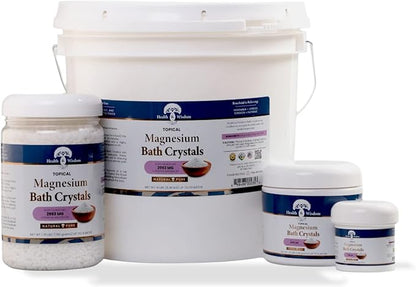 Health and Wisdom Magnesium Bath Salt - Magnesium Chloride Flakes for Bath Soak, 4X Epsom Salt Concentration, Unscented Formula, Dead Sea Sourced, Zero Additives - 12oz