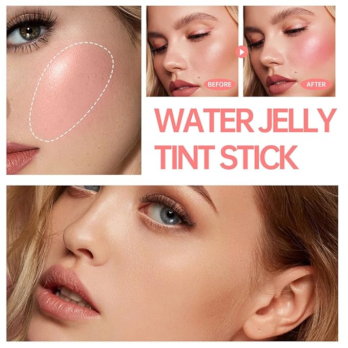 Cooling Water Jelly Tint,Multi-Use Cheek and Lip Stain,Water Jelly Tint Blush Stick,Natural Lasting Blush Lip Gloss - Buildable Watercolor Finish - 1,000+Swipes Per Stick - Vegan, Cruelty Free