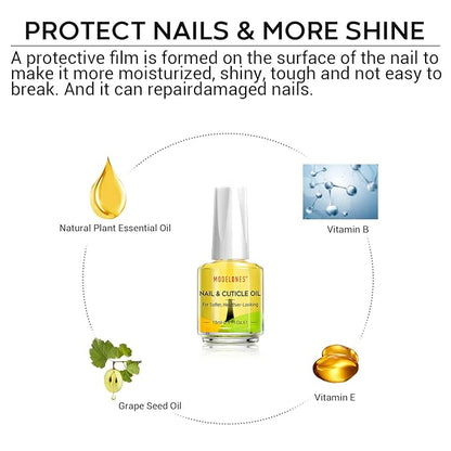 modelones Thin Liner Nail art Brushes with Cuticle Oil, 15ml Nail & Cuticle Care Strengthener Oil Vitamin E + B Cuticle Revitalizing Oil for Nail Growth and Gel Nail Polish