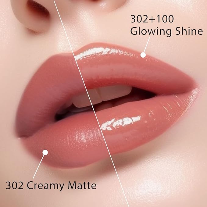 READY TO SHINE Matte Vegan Creamy Satin Lipstick and Clear Lip Glow Set-CRUSH ON YOU (302-Close to You+100-Love Yourself)
