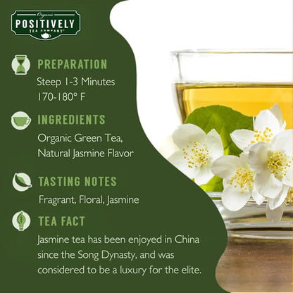 Organic Positively Tea Company, Jasmine Green Tea Bags, 20 Count