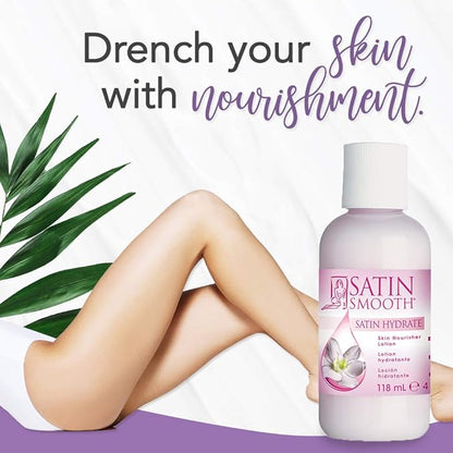 SATIN SMOOTH Hydrate Skin Nourisher Lotion Post Waxing Treatment (Perfect as Daily Moisturizer) 4 oz x 2 packs