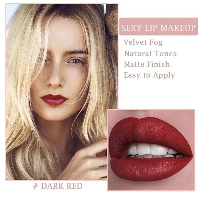 Matte Nude Lipstick,Nudes Paper Tube Lipsticks Smooth Velvety Lip Gloss, Long Lasting Lip Stick Non-Stick Cup Amber Lip Stick,Senior Matte Lip Makeup Gifts for Women and Girls (#08 Dark Red)