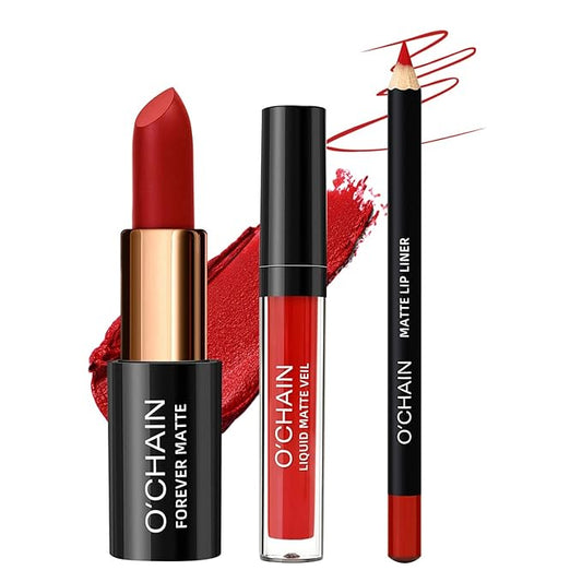 Matte Lipstick & Matte Liquid Lipstick & Lip Liner Makeup Set, All in One Lips Makeup Kits Long-Lasting Wear Non-Stick Cup Not Fade Waterproof Lip Make Up Gift Set (04)