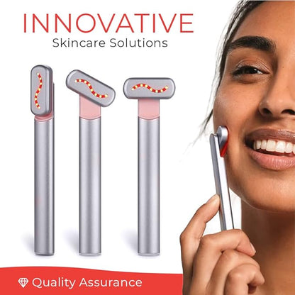 Red Light Therapy for Face, 4-in-1 Rejuvenation Wand: Skin Tightening Massager, Anti-Aging & Wrinkle Reduction, Face & Neck Care Tool (Stellar Silver)
