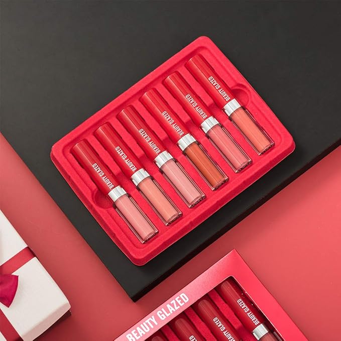 6 Pcs Matte Liquid Lipstick Makeup Set, Non-Stick Cup Long-Lasting Wear Not Fade Waterproof Nude Red Velvet Lip Gloss Beauty Cosmetics Set