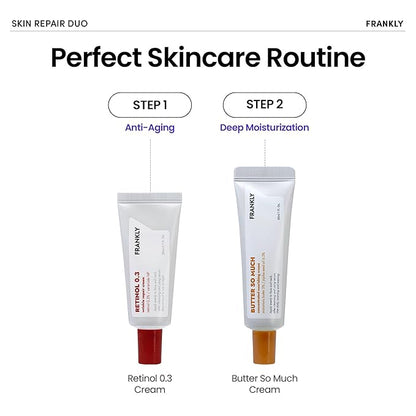FRANKLY Skin Repair Duo: Retinol 0.3 Cream & Butter So Much Cream | Anti-Aging & Skin Turnover | Deep Moisturization | Vegan Butter, Jojoba Oil | Vegan & Curelty-Free | Korean Skincare Set