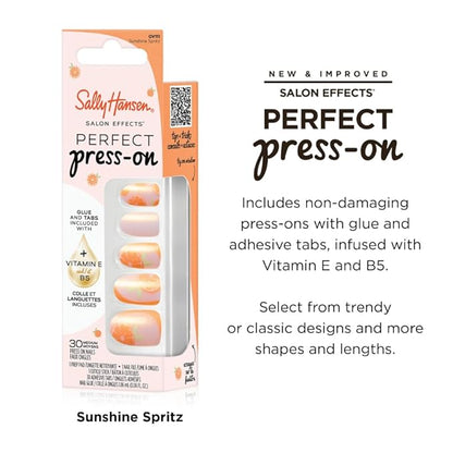 Sally Hansen Instant Cuticle Remover and Salon Effects Sunshine Spritz Press On Nails with Nail Glue and Adhesive Tabs