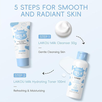 Skin Care Set, Skin Care Routine Kit for Women, Skincare Gift Set, Travel Size Toiletries with Milk Cleanser, Toner, Serum, Eye Cream, Face Cream Mother's Day Christmas Birthday Daughter Wife
