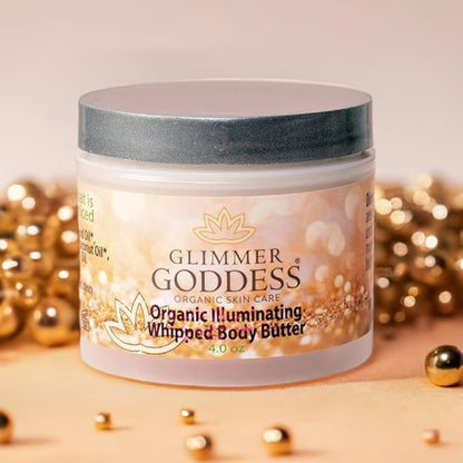 GLIMMER GODDESS Organic Whipped Body Butter - Super Level 3 Bronze Shimmer - Moisturizing & Nourishing Skincare with Natural Ingredients - Deep Glow & Hydration for All Skin Types - 4.0 oz