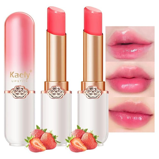 Kaely 2Pcs Strawberry Tinted Lip Balm,PH Lipstick Color Changing Makeup Sets,Light Pink Lip Tint Gloss,Korean Lip Stain Lips Color Change Long Lasting Waterproof,labiales magicos 24 horas originales